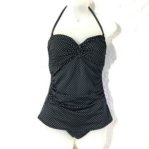 Retro rockabilly white polka dot 1 piece swimsuit